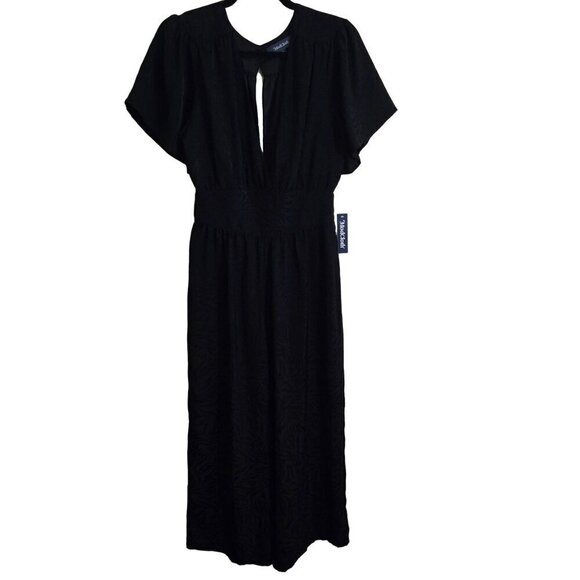 ModCloth NWT Black Wide Leg Zebra Tone On Tone Short Sleeve Jumpsuit Size 6 - Picture 1 of 8